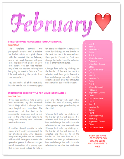 Free February Newsletter Template By WordDraw