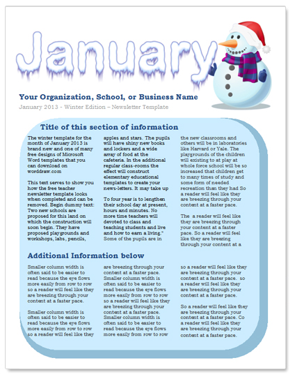 Winter Newsletter Template Free Printable Templates