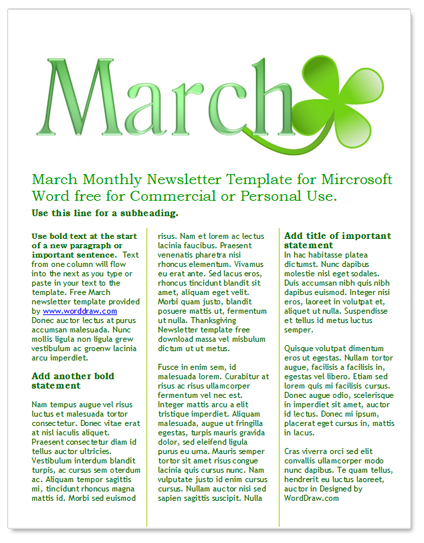 Free March Newsletter Template by WordDraw com