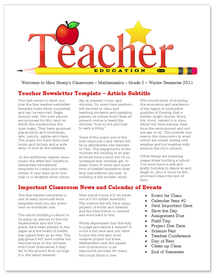 WordDraw com Free Teacher Newsletter Templates