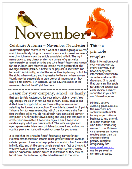 Free November Newsletter Template for Microsoft Word by WordDraw.com